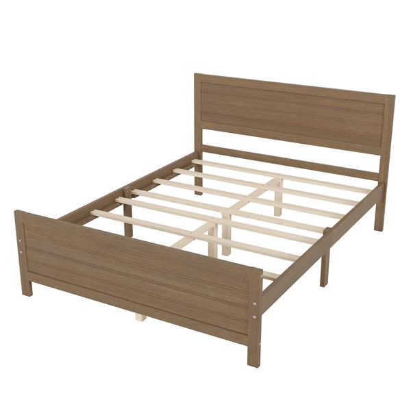 Wood Platform Bed Frame with Headboard, Mattress Foundation with Wood Slat Support, No Box Spring Needed, Queen Size, Walnut