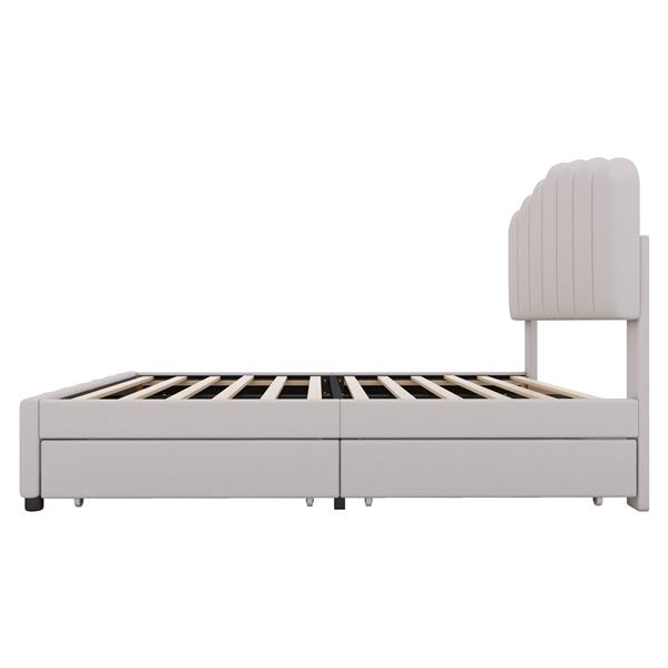 Full Size Upholstered Bed with 4 Storage Drawers,Wood Slat Support, Beige