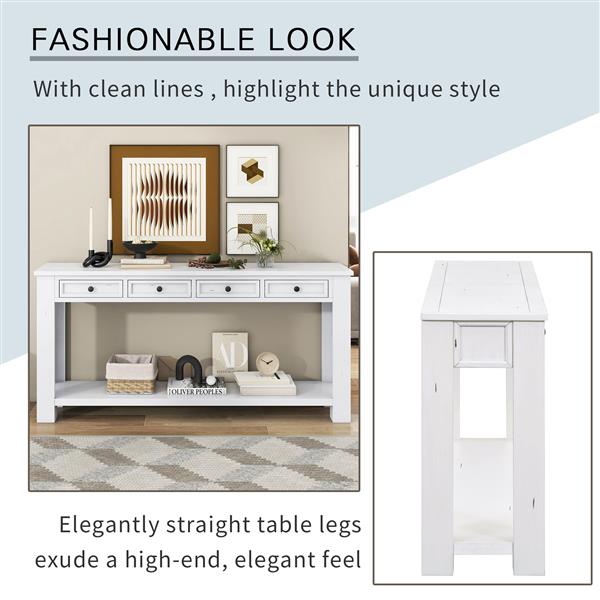 Console Table/Sofa Table with Storage Drawers and Bottom Shelf for Entryway Hallway(Antique White)