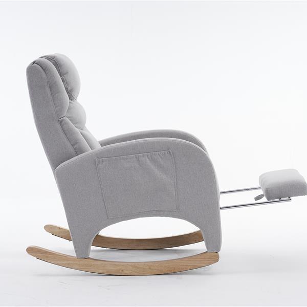 052- Cotton Linen Fabric Nursery Rocking Chair With Adjustable Footrest,Light Gray