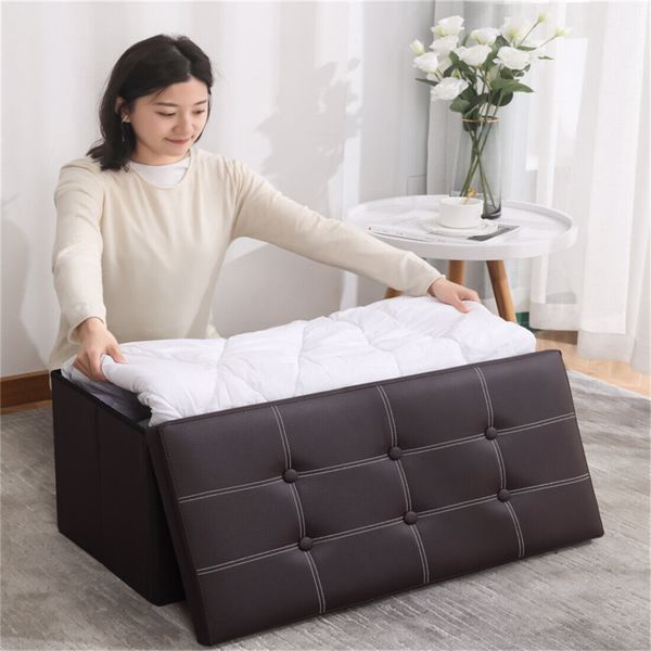 Large Seater Folding Storage Ottoman Pouffe Bench Seat Blanket Toy Chest Box UK