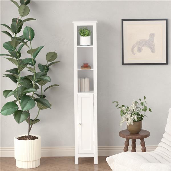 66.92" Tall Bathroom Storage Cabinet with Adjustable Shelves,1 Doors Freestanding Cabinet with Anti-Tip, Open compartments, for Home, Small Spaces, Bathroom,Kitchen, Living Room, White