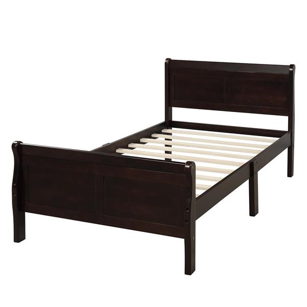 Wood Platform Bed Twin Bed Frame Mattress Foundation Sleigh Bed with Headboard/Footboard/Wood Slat Support