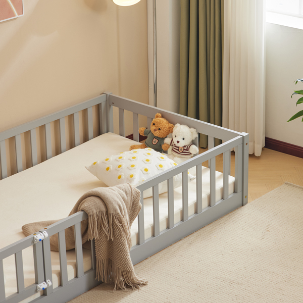 Fence Bed With Door With Board Grey Painted Pine Twin Children's Bed