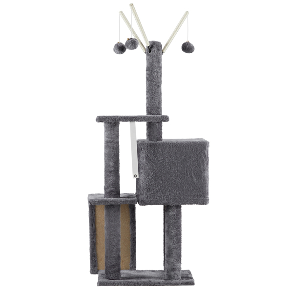 49 inch Cat Tree Cat Tower for Indoor Cats, Cat House with Padded Platform Bed, Toy Balls, Large Cozy Condo and Scratch Board, Dark Grey