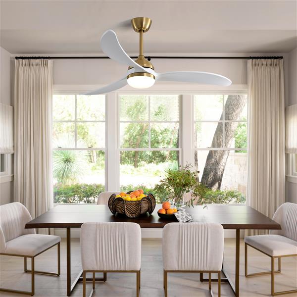 52 Inch Indoor Ceiling Fan With Dimmable Led Light 3 Solid Wood Blades Remote Control Reversible DC Motor For Living Room