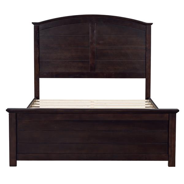 Farmhouse Wooden Platform Full Size Bed with Curl Design Headboard and Footboard for Teenager, Espresso