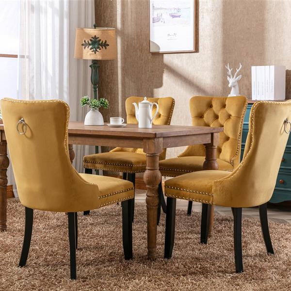 Modern, High-end Tufted Solid Wood Contemporary Velvet Upholstered Dining Chair with Wood Legs Nailhead Trim 2-Pcs Set,Gloden, SW2001GL