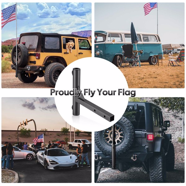 15"x2"x18" Hitch Mount Flagpole Holder, Flag Holder Compatible with Hitch Flagpoles Within 1” to 2” & Universally for 2” Hitch Receiver on RV SUV Pickup Truck Camper Trailer Jeep