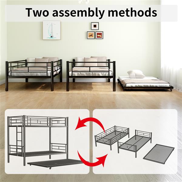 Heavy-duty Sturdy Meta Twin over Twin Bunk Bed/l/ Noise Reduced/ Safety Guardrail/No Box Spring Needed,Black