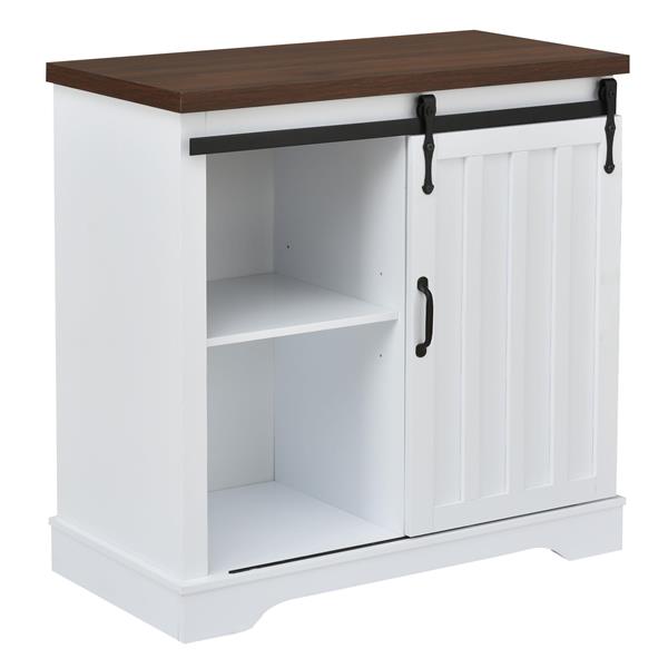 Bathroom Storage Cabinet, Freestanding Cabinet, Sliding Barn Door, Thick Top, Adjustable Shelf, White and Brown