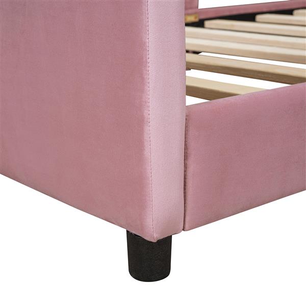 Twin Size Upholstered Daybed with Rabbit Ear Shaped Headboard, Pink