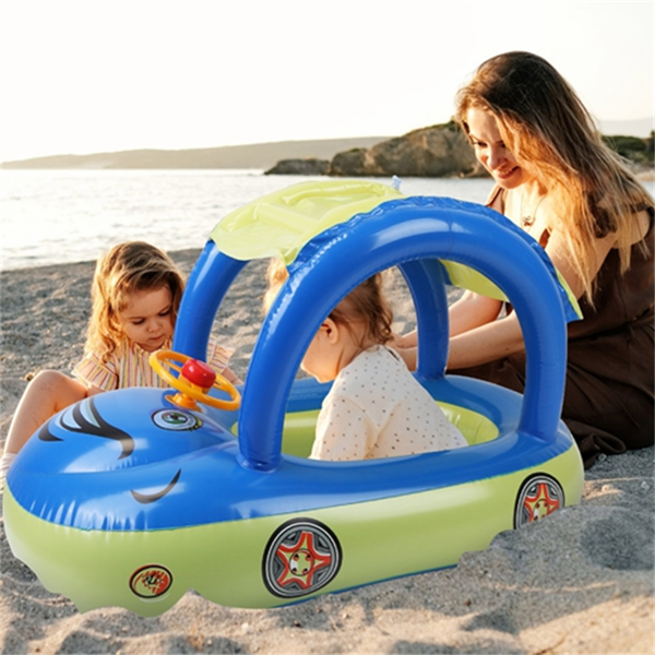 Inflatable Pool Float Car Shaped Toddler Swimming Float Boat Pool Toy Infant Swim Ring Pool with Sun Protection Canopy for 1-3 Year-Old Kids Infant Toddlers（No shipments on weekends）