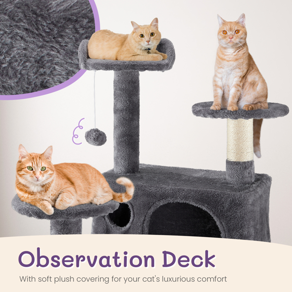 53 inch Multi-Level Cat Tree Cat Condo with Scratching Posts Kittens Activity Tower Pet Play House Furniture, Dark Grey