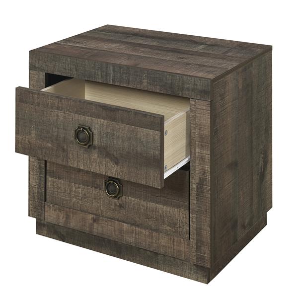 Farmhouse Style 2 Drawers Nightstand End Table for Bedroom, Living Room, Rustic Brown