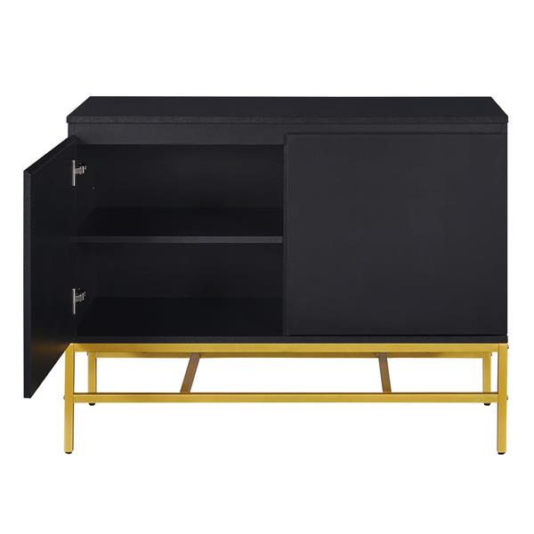 Minimalist & Luxury Cabinet Two Door Sideboard with Gold Metal Legs for Living Room, Dining Room (Black)