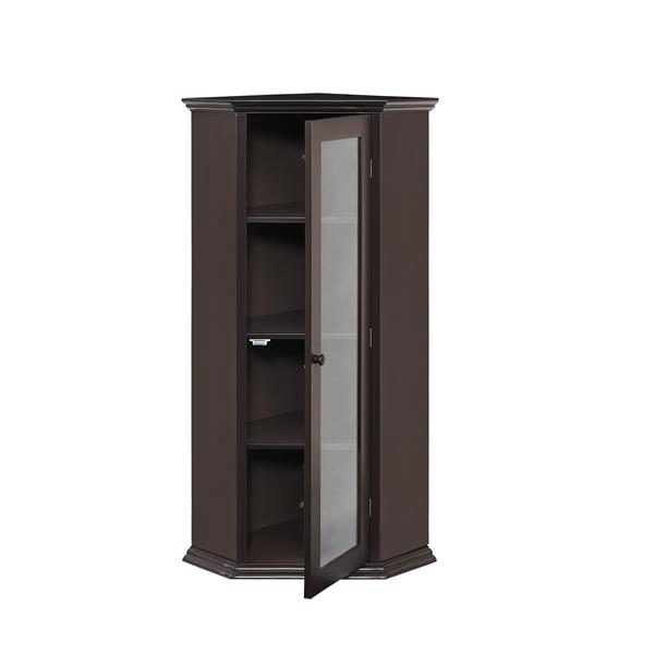 Freestanding Bathroom Cabinet with Glass Door, Corner Storage Cabinet for Bathroom, Living Room and Kitchen, MDF Board with Painted Finish, Brown