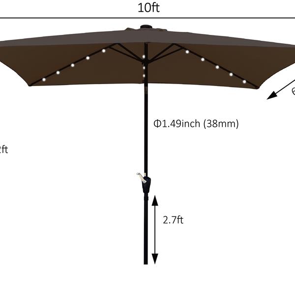 10 x 6.5t Rectangular Patio Umbrella Solar LED Lighted Outdoor Market Table Waterproof Umbrellas Sunshade with Crank and Push Button Tilt for Garden Deck Backyard Pool Shade Outside Deck Swimming Pool