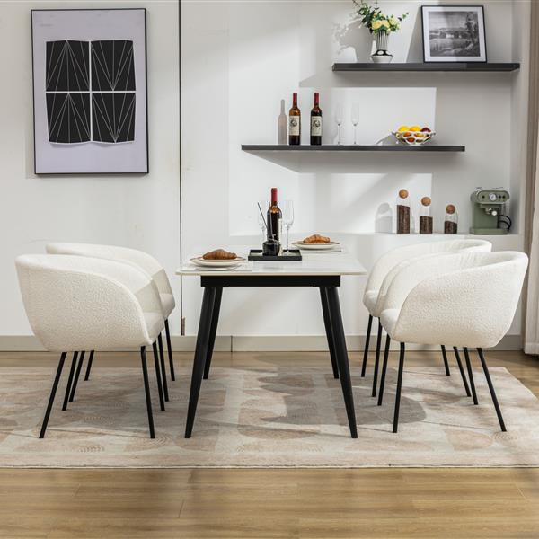 040-Set of 2 Boucle Fabric Dining Chairs With Black Metal Legs,Ivory