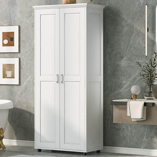 Storage Cabinet with Two Doors for Bathroom, Office, Adjustable Shelf, MDF Board, White