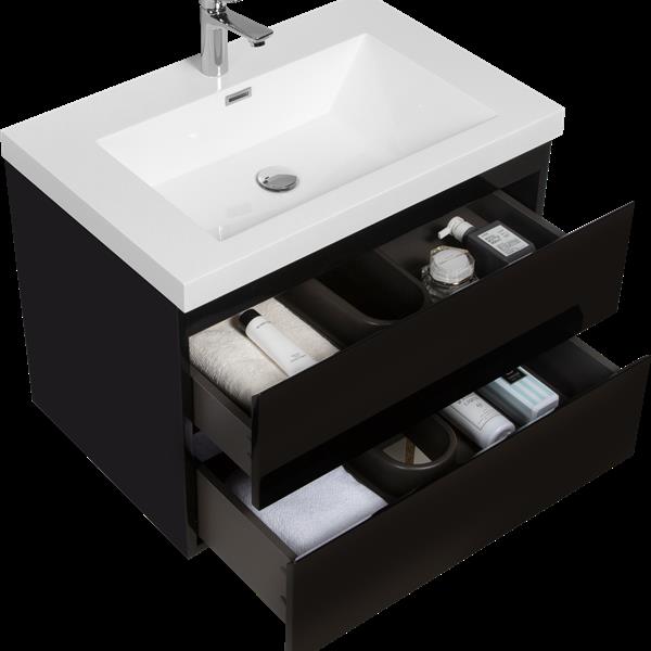 30" Floating Bathroom Vanity with Sink, Modern Wall-Mounted Bathroom Storage Vanity Cabinet with Resin Top Basin and Soft Close Drawers, Glossy Black 24V11-30GB