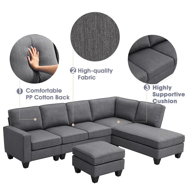 [VIDEO provided] [New] 104.3*78.7" Modern L-shaped Sectional Sofa,7-seat Linen Fabric Couch Set with Chaise Lounge and Convertible Ottoman for Living Room,Apartment,Office,3 Colors