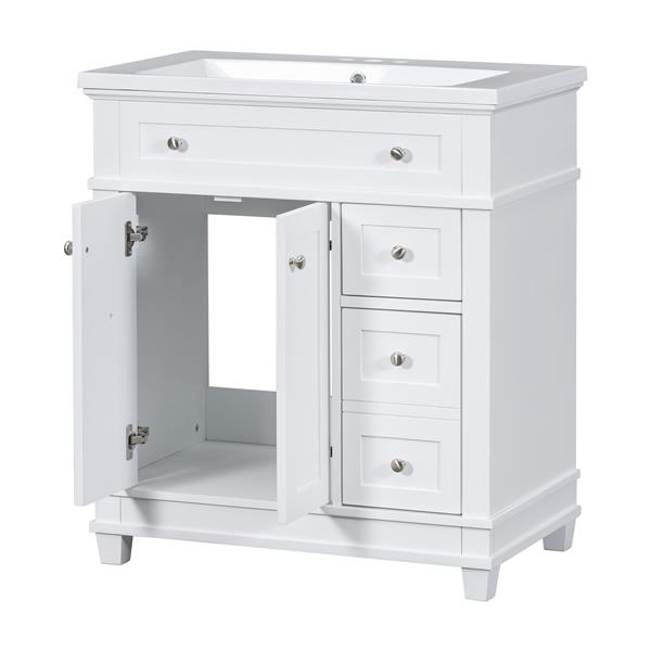 30" Bathroom Vanity Cabinet with Sink Combo Set, Undermount Resin Sink, Free Standing Vanity Set with 2 Drawers& Soft Closing Doors, Solid Wood Frame Bathroom Cabinet, White