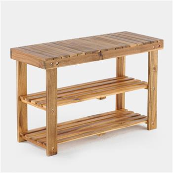 Acacia Wood Shoe Rack Bench Strong Weight Bearing Upto 200 LBS Best Ideas For Entryway Frontdoor Bathroom, Natural Color.