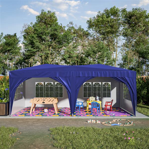 10'x20' EZ Pop Up Canopy Outdoor Portable Party Folding Tent with 6 Removable Sidewalls + Carry Bag + 6pcs Weight Bag Beige Blue