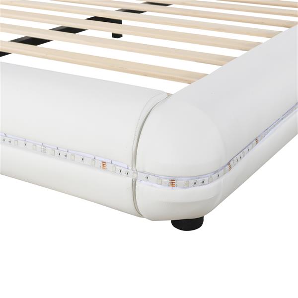 Full Size Upholstery Platform Bed Frame with Sloped Headboard, White