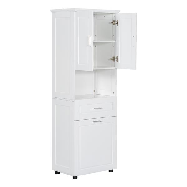 Tall Bathroom Cabinet with Laundry Basket, Large Storage Space Tilt-Out Laundry Hamper and Upper Storage Cabinet, White