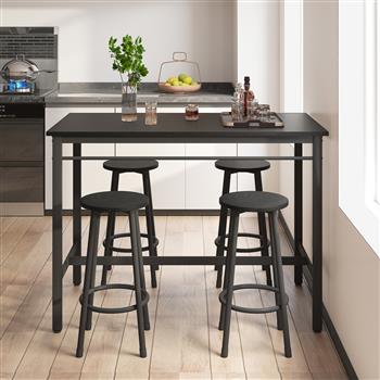 5-piece rural kitchen table with four bar stools, metal frame and MDF, black