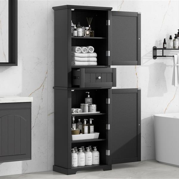 Tall Bathroom Storage Cabinet, Freestanding Storage Cabinet with Drawer and Adjustable Shelf, MDF Board with Painted Finish, Black