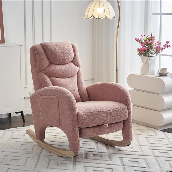 052-Teddy Fabric Nursery Rocking Chair With Adjustable Footrest,Pink