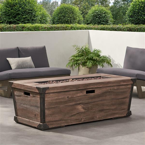 Outdoor Patio Concrete Fire table, Rectangle Gas Burning 56-Inch Fire Pit - 50, 000 BTU, Wood Pattern Fire Table, Brown