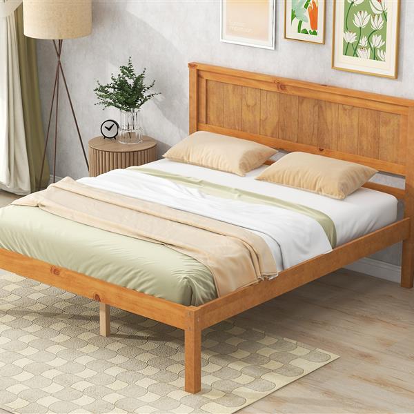 Platform Bed Frame with Headboard, Wood Slat Support, No Box Spring Needed, Full, Oak