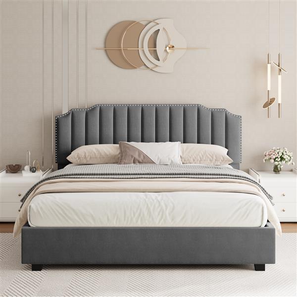 LIFT UP QUEEN SIZE BED VELVET GREY