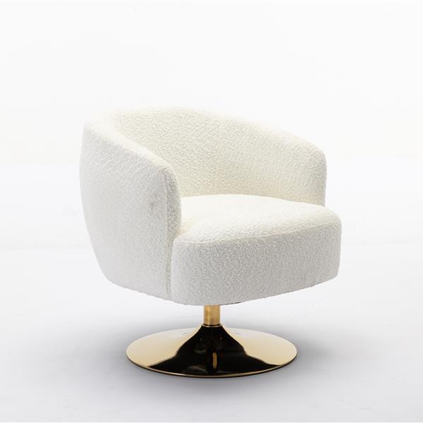 048-Chenille Fabric Swivel Chair With Gold Metal Round Base,White