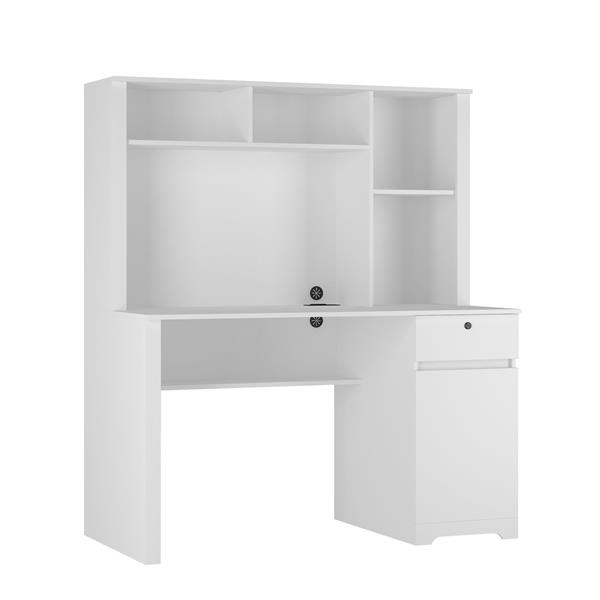 Computer Desk with Hutch & Bookshelf,Wood Executive Desk Teens Student Desk Writing Laptop Home Office Desk with Drawers,3 AC Outlets and 2 USB Charging Ports,Study Laptop Table for Home(White)