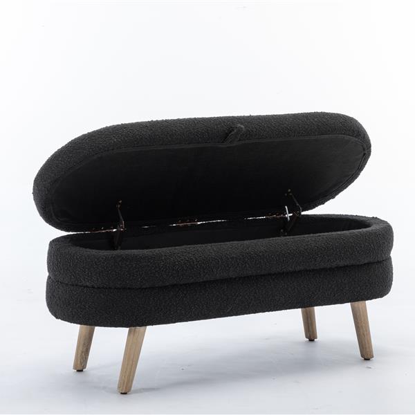 036-Boucle Fabric Storage Bench Bedroom Bench With Wood Legs For Living Room Bedroom Indoor,Black