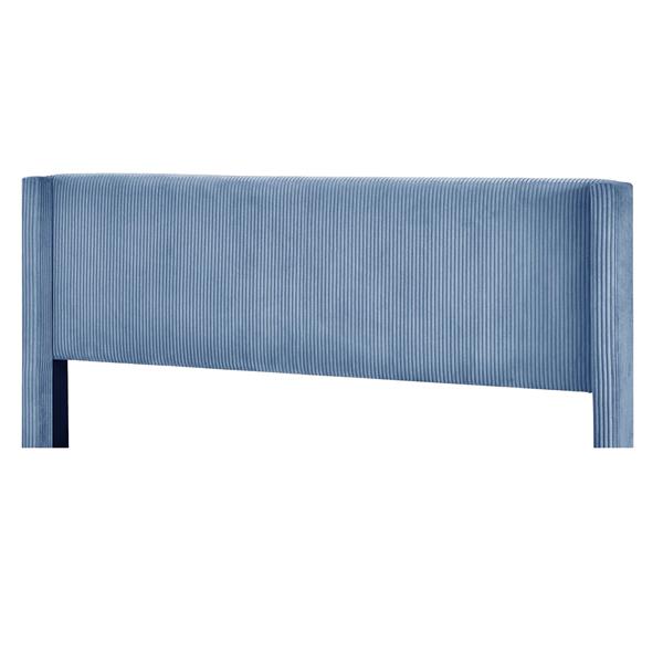 Queen Size Corduroy Platform Bed with Metal Legs, Blue