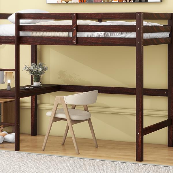 Twin Loft Bed with  built-in desk,Espresso