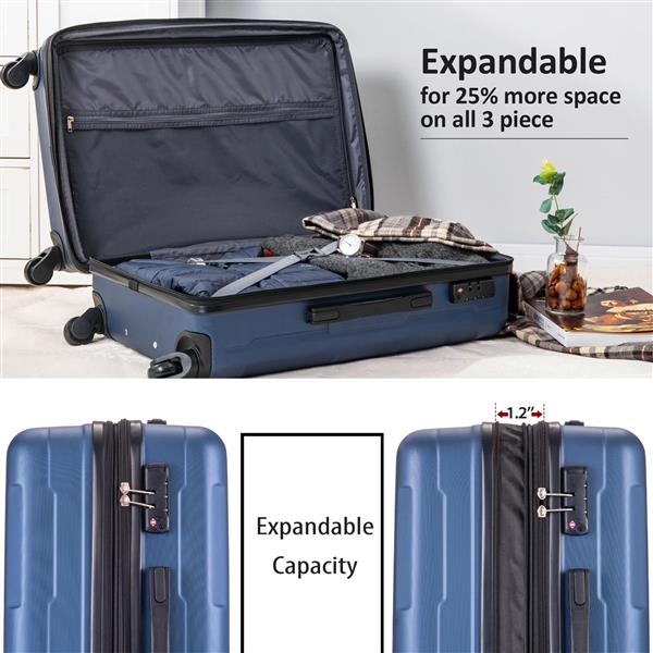 Expanable Spinner Wheel 2 Piece Luggage Set ABS Lightweight Suitcase with TSA Lock 20inch+28inch