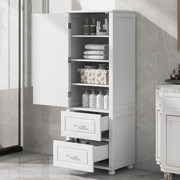 Tall Bathroom Storage Cabinet, Freestanding Storage Cabinet with Two Drawers and Adjustable Shelf, MDF Board with Painted Finish, White