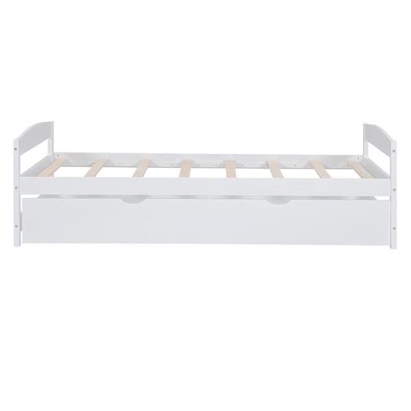 Twin Size Platform Bed with Twin Size Trundle, White