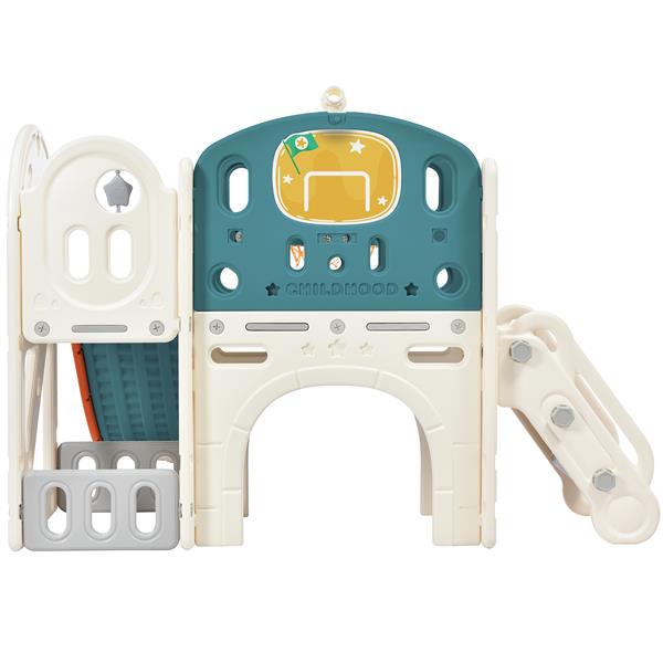 Kids Slide Playset Structure,  Castle Climbing Crawling Playhouse with Slide, Arch Tunnel, Ring Toss, and Basketball Hoop, Toy Storage Organizer for Toddlers, Kids Climbers Playground