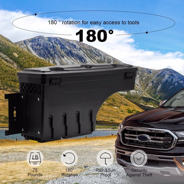 Left Driver Side Truck Bed Storage Box Fit for 1994-2002 Dodge Ram & 1980-1996 Ford F-Series & 1988-1998 Chevy GMC C/K, Key Lockable Lid Waterproof Truck Bed Toolboxes Black