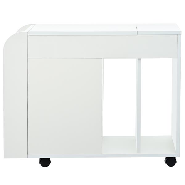 Multifunctional End Table with Wheels, Side Table with Tempered glass door, 2 Storage Shelves, 2 Drawers for Living Room, White