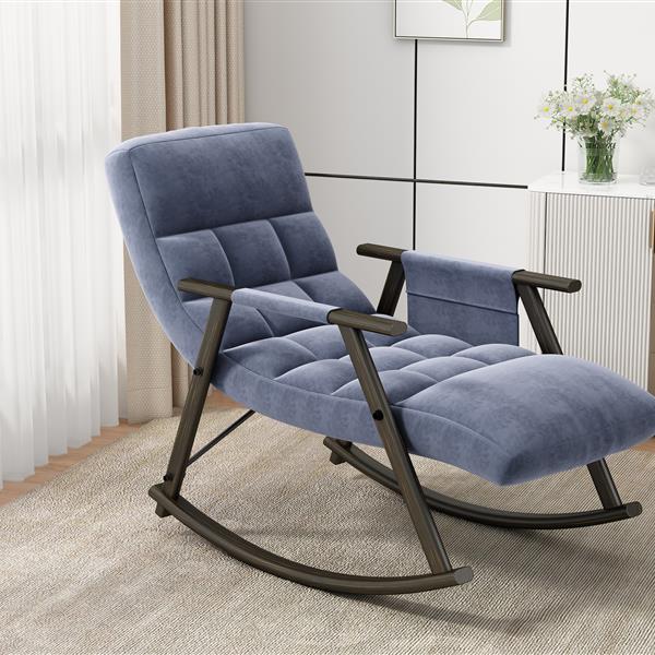 Casual folding rocking chair upholstered, lounge rocking chair adjustable high back and foot rest,side pockets placed in living room bedroom balcony