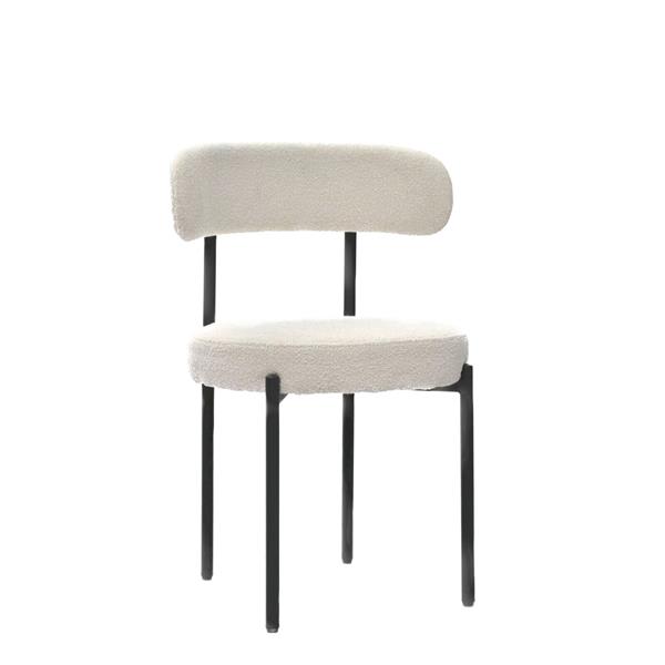 White Boucle Dining Chairs Set of 2,Mid-Century Modern Curved Backrest Chair,Round Upholstered Kitchen Chairs